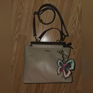 CHALA Handbag Purse Butterfly Adjustable Shoulder Strap Handle VEGAN Brown/tan